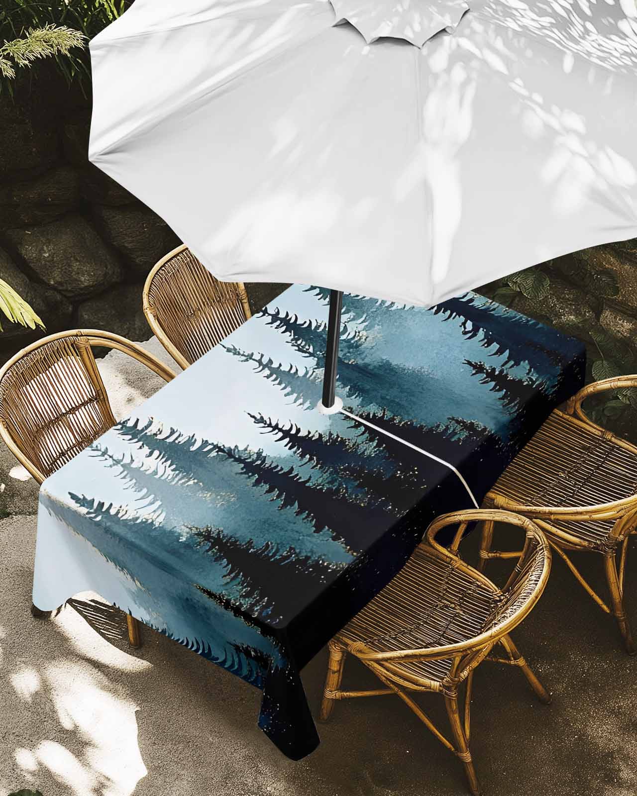 Table Throw Radiating Gradient Outdoor Tablecloth with Umbrella Hole, Forest Jungle Black Shadow ...