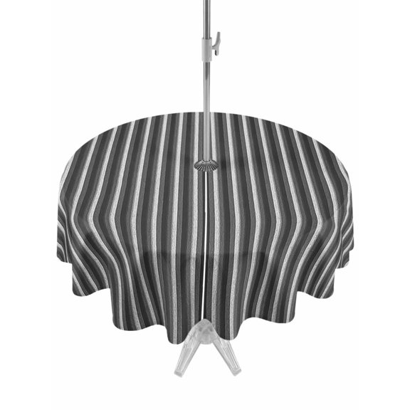 Outdoor Tablecloth with Umbrella Hole, Geometric Grey, Spillproof Waterproof Outdoor Table Cover, Abstract Contemporary Minimalist Line Patio Tablecloths for Party/Garden/Picnic, Round 54 inch