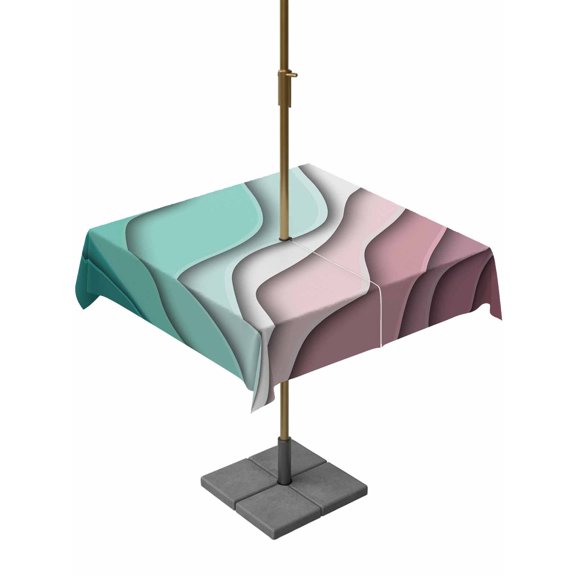 Outdoor Tablecloth with Umbrella Hole, Geometry Modern Lines Art Zippered Table Cloth for Rectangle Tables, Ombre Theme Washable Waterproof Tablecloths for Picnic Patio Garden