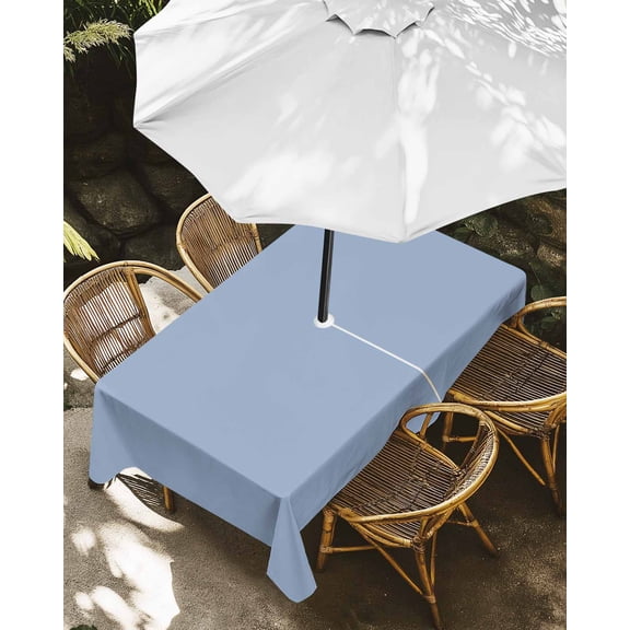 Outdoor Tablecloth with Umbrella Hole, Light Blue Zippered Table Cloth for Rectangle Tables, Solid Color Washable Waterproof Tablecloths for Picnic Patio Garden