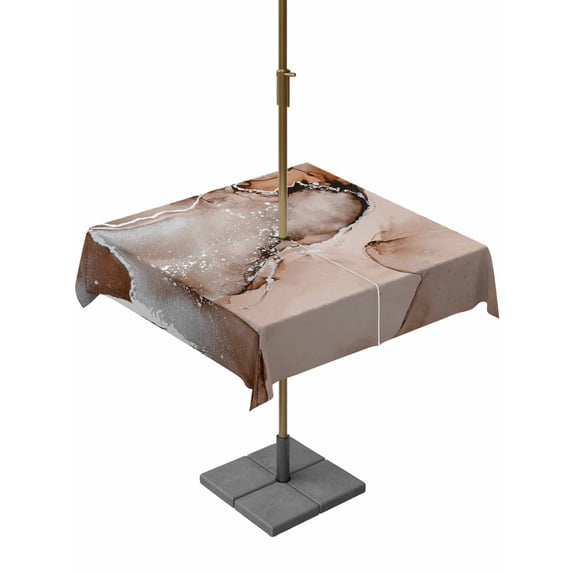 Outdoor Tablecloth with Umbrella Hole, Marble Brown Spillproof Waterproof Outdoor Table Cover, Modern Abstract Ink Painting Luxury Patio Tablecloths for Party/Garden/Picnic, Square 60"x60"