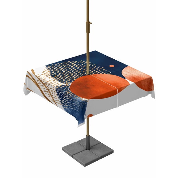 Outdoor Tablecloth with Umbrella Hole, Minimalist Boho Terracotta Aesthetic Color Block Zippered Table Cloth for Rectangle Tables, Vintage Art Washable Waterproof Tablecloths for Picnic Patio Garden