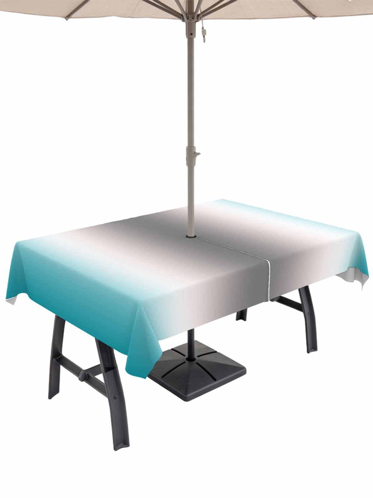 Zipper Table Outdoor Tablecloth with Umbrella Hole, Modern Turquoise Grey Gradient ...