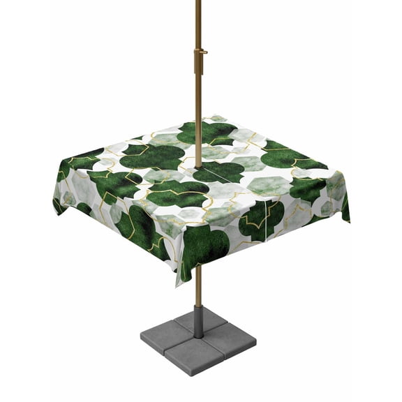 Outdoor Tablecloth with Umbrella Hole, Moroccan Deep Green Tile Lattice Zippered Table Cloth for Rectangle Tables, Geometric Diamond Texture Washable Waterproof Tablecloths for Picnic Patio Garden