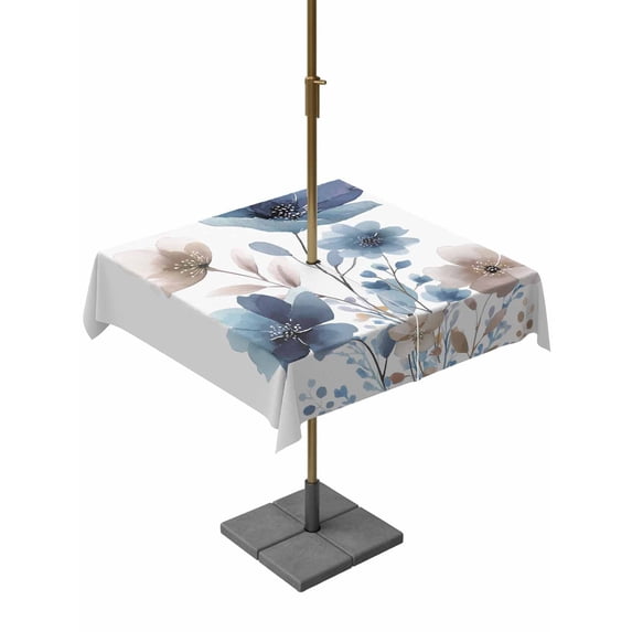 Outdoor Tablecloth with Umbrella Hole, Navy Blue Floral Spillproof Waterproof Outdoor Table Cover, Watercolor Flowers Farmhouse Patio Tablecloths for Party/Garden/Picnic, Square 54"x54"