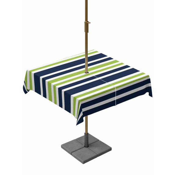 Outdoor Tablecloth with Umbrella Hole, Navy Blue Green Striped Spillproof Waterproof Outdoor Table Cover, Gradient Horizontal Lines Patio Tablecloths for Party/Garden/Picnic, Square 54"x54"