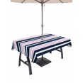 thumbnail image 1 of Outdoor Tablecloth with Umbrella Hole, Navy Blue Pink Striped Spillproof Waterproof Outdoor Table Cover, Gradient Horizontal Lines Patio Tablecloths for Party Picnic Camping, Rectangle 54"x80", 1 of 9