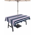 thumbnail image 1 of Outdoor Tablecloth with Umbrella Hole, Navy Blue Purple Striped Spillproof Waterproof Outdoor Table Cover, Gradient Horizontal Lines Patio Tablecloths for Party Picnic Camping, Rectangle 52"x70", 1 of 9