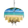 thumbnail image 1 of Outdoor Tablecloth with Umbrella Hole, Ocean Beach Spillproof Waterproof Outdoor Table Cover, Blue Sea Shoreline Coconut Coastal Palm Tree Patio Tablecloths for Party/Garden/Picnic, Round 60 inch, 1 of 9