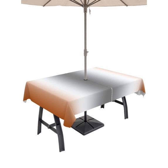 Outdoor Tablecloth with Umbrella Hole, Orange Grey Spillproof Waterproof Outdoor Table Cover, Gray Farmhouse Modern Rustic Patio Tablecloths for Party Picnic Camping, Rectangle 54"x80"