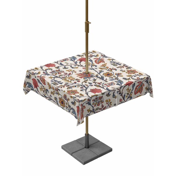 Outdoor Tablecloth with Umbrella Hole, Orange Red Leaf Spillproof Waterproof Outdoor Table Cover, Vintage Farmhouse Boho Pastoral Tribal Patio Tablecloths for Party/Garden/Picnic, Square 60"x60"