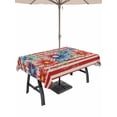 thumbnail image 1 of Outdoor Tablecloth with Umbrella Hole for Patio/Picnic/Party/Camping, 4th of July Waterproof Table Cloth Rectangle Table Cover Washable, Daisy Botanical Leaves Red Striped Independence (60"x 102"), 1 of 8