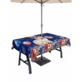 thumbnail image 1 of Outdoor Tablecloth with Umbrella Hole for Patio/Picnic/Party/Camping, 4th of July Waterproof Table Cloth Rectangle Table Cover Washable, Independence Day Patriotic Flowers Cats Navy Blue (60"x 84"), 1 of 9