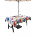 thumbnail image 1 of Outdoor Tablecloth with Umbrella Hole for Patio/Picnic/Party/Camping, 4th of July Waterproof Table Cloth Rectangle Table Cover Washable, Independence Day Patriotic Flowers Cat Grey (52"x 70"), 1 of 9