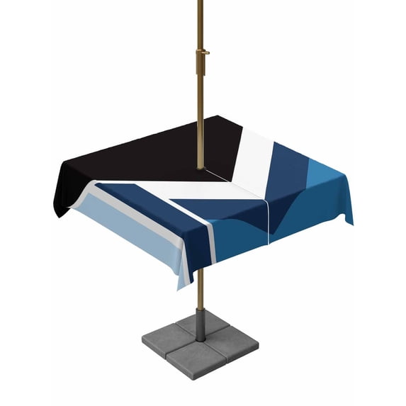 Outdoor Tablecloth with Umbrella Hole for Patio/Picnic/Party/Camping, Abstract Blue Black Waterproof Table Cloth Square Cover Washable, Modern Geometric Color Blocks (60"x 60")