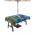 thumbnail image 1 of Outdoor Tablecloth with Umbrella Hole for Patio/Picnic/Party/Camping, Abstract Blue Waterproof Table Cloth Rectangle Table Cover Washable, Painting Buildings Geometric Modern Art (60"x 120"), 1 of 8