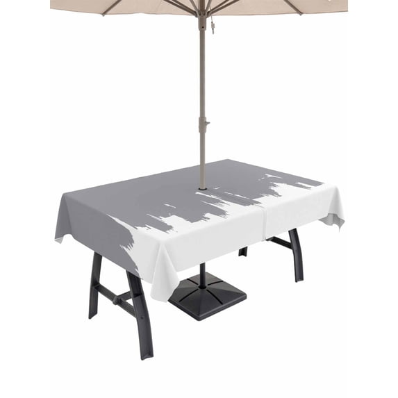 Outdoor Tablecloth with Umbrella Hole for Patio/Picnic/Party/Camping, Abstract Grey Waterproof Table Cloth Rectangle Table Cover Washable, Modern Minimalist Graffiti Artwork (54"x 80")