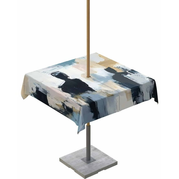 Outdoor Tablecloth with Umbrella Hole for Patio/Picnic/Party/Camping, Abstract Oil Painting Waterproof Table Cloth Square Cover Washable, Modern Colorful Canvas Art 60"x 60"