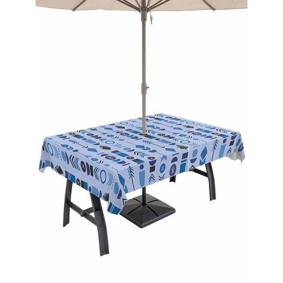 Outdoor Tablecloth with Umbrella Hole for Patio/Picnic/Party/Camping, Abstract Tribal Arrows Waterproof Table Cloth Rectangle Table Cover Washable, Boho Middle Century Navy Vertical (52"x 70")