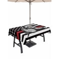 thumbnail image 1 of Outdoor Tablecloth with Umbrella Hole for Patio/Picnic/Party/Camping, American Flag Waterproof Table Cloth Rectangle Table Cover Washable, Cute Sloth Star Striped Flag Viintage Black (60"x 120"), 1 of 8