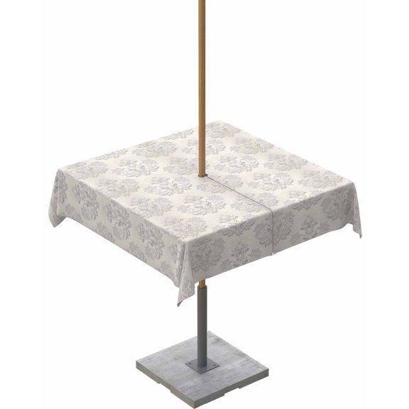 Outdoor Tablecloth with Umbrella Hole for Patio/Picnic/Party/Camping, Beige Floral Boho Waterproof Table Cloth Square Cover Washable, Retro Ethnic Tribe Abstract Art 54"x 54"