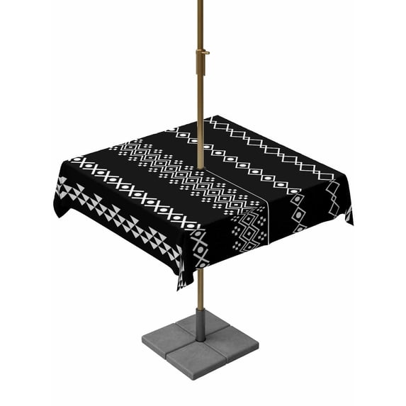 Outdoor Tablecloth with Umbrella Hole for Patio/Picnic/Party/Camping, Black Boho Waterproof Table Cloth Square Cover Washable, Ethnic Tribe Striped Vintage (54"x 54")