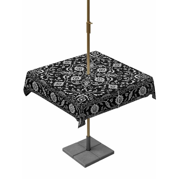 Outdoor Tablecloth with Umbrella Hole for Patio/Picnic/Party/Camping, Black Paisley Boho Waterproof Table Cloth Square Cover Washable, Abstract Art Floral Aesthetic (54"x 54")
