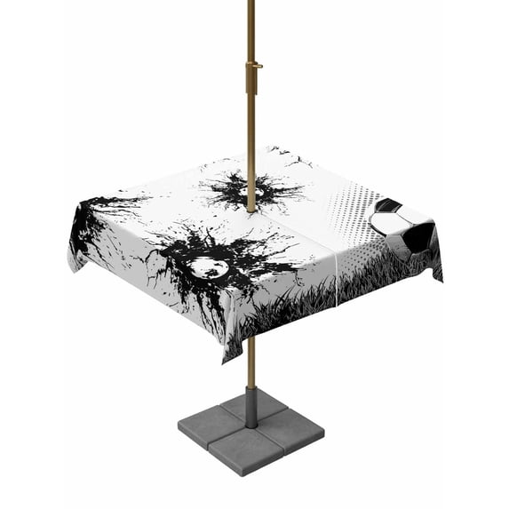 Outdoor Tablecloth with Umbrella Hole for Patio/Picnic/Party/Camping, Black White Football Waterproof Table Cloth Square Cover Washable, Grassland Modern Sporty Aesthetic (54"x 54")