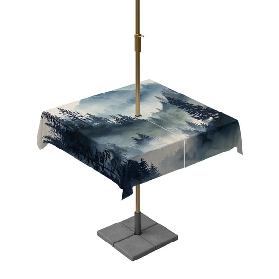 Outdoor Tablecloth with Umbrella Hole for Patio/Picnic/Party/Camping, Blue Black Foggy Forest Waterproof Table Cloth Square Cover Washable, Abstract Art Mountain (60"x 60")