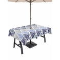 thumbnail image 1 of Outdoor Tablecloth with Umbrella Hole for Patio/Picnic/Party/Camping, Blue Boho Flowers Waterproof Table Cloth Rectangle Table Cover Washable, Modern Luxurious Ombre Geometric Floral (52"x 70"), 1 of 8