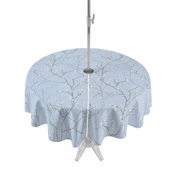 Outdoor Tablecloth with Umbrella Hole for Patio/Picnic/Party/Camping, Blue Branches Waterproof Table Cloth Round Cover Washable, Vintage Art Farmhouse (Dia 60")