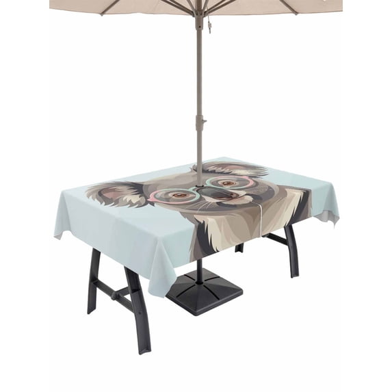 Outdoor Tablecloth with Umbrella Hole for Patio/Picnic/Party/Camping, Blue Cola Waterproof Table Cloth Rectangle Table Cover Washable, Funny Animals Modern Art (60"x 120")