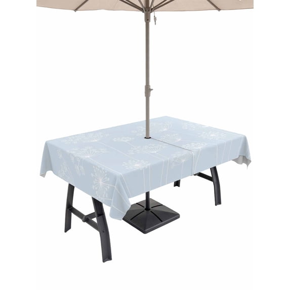 Outdoor Tablecloth with Umbrella Hole for Patio/Picnic/Party/Camping, Blue Dandelion Waterproof Table Cloth Rectangle Table Cover Washable, Spring Modern Minimalist Country Flower (60"x 84")