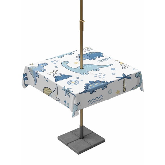 Outdoor Tablecloth with Umbrella Hole for Patio/Picnic/Party/Camping, Blue Dinosaur Waterproof Table Cloth Square Cover Washable, Stars Palm Trees Mountain Modern Art (60"x 60")