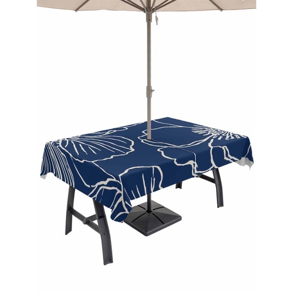 Outdoor Tablecloth with Umbrella Hole for Patio/Picnic/Party/Camping, Blue Flowers Waterproof Table Cloth Rectangle Table Cover Washable, Spring Floral Botanical Modern Art (60"x 102")