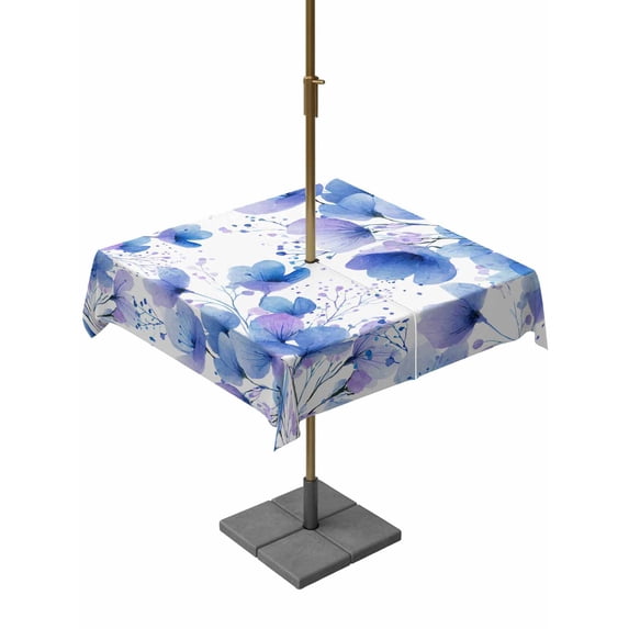 Outdoor Tablecloth with Umbrella Hole for Patio/Picnic/Party/Camping, Blue Flowers Waterproof Table Cloth Square Cover Washable, Spring Botanical Blossom Florals Plants (60"x 60")