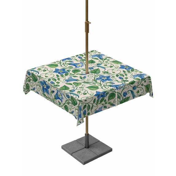 Outdoor Tablecloth with Umbrella Hole for Patio/Picnic/Party/Camping, Blue Green Botanical Waterproof Table Cloth Square Cover Washable, Spring Floral Summer Rustic (60"x 60")