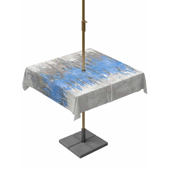 Outdoor Tablecloth with Umbrella Hole for Patio/Picnic/Party/Camping, Blue Grey Abstract Waterproof Table Cloth Square Cover Washable, Gradient Geometric Graffiti Modern Art (54"x 54")
