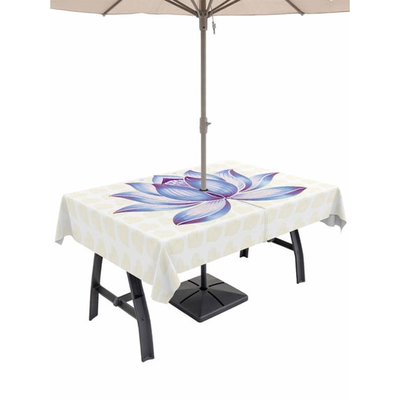 Outdoor Tablecloth with Umbrella Hole for Patio/Picnic/Party/Camping, Blue Lotus Flowers Waterproof Table Cloth Rectangle Table Cover Washable, Classic Love Heart Leaves Yellow\ (60"x 102")