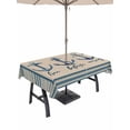 thumbnail image 1 of Outdoor Tablecloth with Umbrella Hole for Patio/Picnic/Party/Camping, Blue Nautical Anchor Waterproof Table Cloth Rectangle Table Cover Washable, Country Retro Ocean Beach Stripes Beige (52"x 70"), 1 of 8