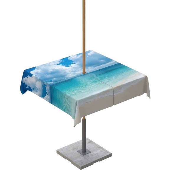 Outdoor Tablecloth with Umbrella Hole for Patio/Picnic/Party/Camping, Blue Ocean Waterproof Table Cloth Square Cover Washable, Beach Coastal Nature Sky 60"x 60"