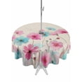 thumbnail image 1 of Outdoor Tablecloth with Umbrella Hole for Patio/Picnic/Party/Camping, Blue Pink Flowers Waterproof Table Cloth Round Cover Washable, Spring Garden Floral Rustic Burlap (Dia 60"), 1 of 8