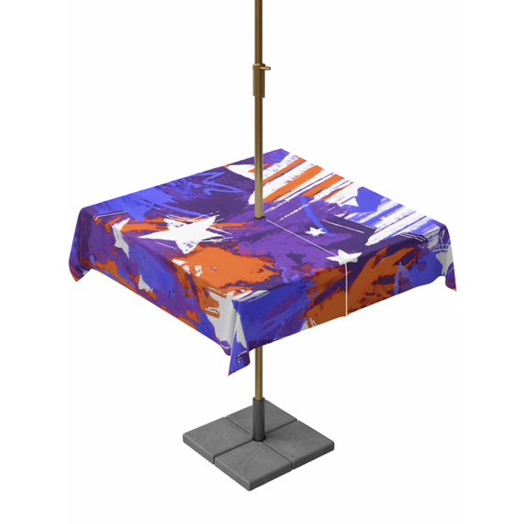 Outdoor Tablecloth with Umbrella Hole for Patio/Picnic/Party/Camping, Blue Red USA Flag Waterproof Table Cloth Square Cover Washable, Abstract Moden Oil Painting 4th of July (60"x 60")