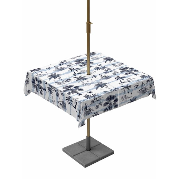 Outdoor Tablecloth with Umbrella Hole for Patio/Picnic/Party/Camping, Blue Tropical Plant Waterproof Table Cloth Square Cover Washable, Summer Coconut Trees Coastal Nautical (60"x 60")