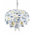 thumbnail image 1 of Outdoor Tablecloth with Umbrella Hole for Patio/Picnic/Party/Camping, Blue Yellow Conch Waterproof Table Cloth Round Cover Washable, Summer Ocean Starfish Shells Bubble (Dia 54"), 1 of 9