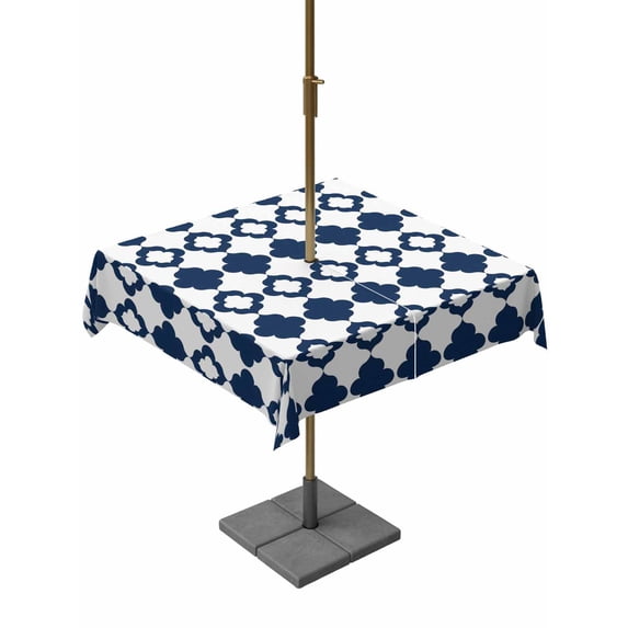 Outdoor Tablecloth with Umbrella Hole for Patio/Picnic/Party/Camping, Bohemia Waterproof Table Cloth Square Cover Washable, Minimalist Geometric Pattern Abstract Dark Blue (60"x 60")
