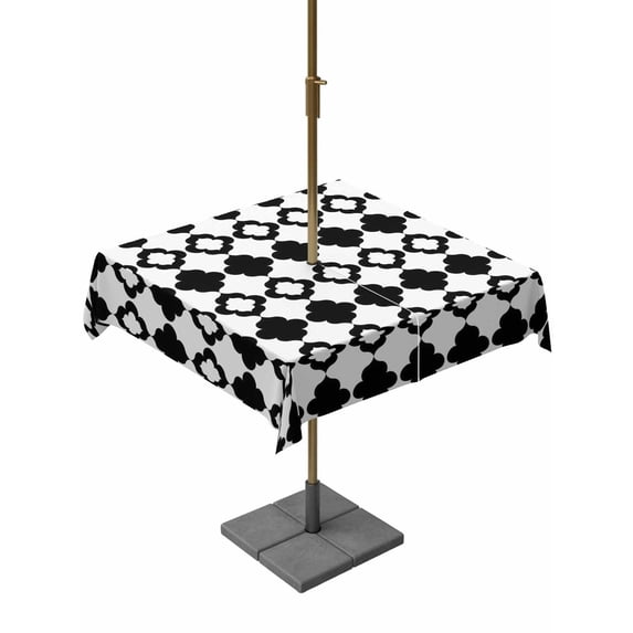 Outdoor Tablecloth with Umbrella Hole for Patio/Picnic/Party/Camping, Bohemia Waterproof Table Cloth Square Cover Washable, Retro Abstract Geometric Pattern Boho Black (60"x 60")