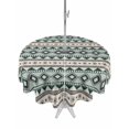 thumbnail image 1 of Outdoor Tablecloth with Umbrella Hole for Patio/Picnic/Party/Camping, Boho Green Striped Waterproof Table Cloth Round Cover Washable, Beige Ethnic Tribe Southwestern Vintage (Dia 54"), 1 of 9