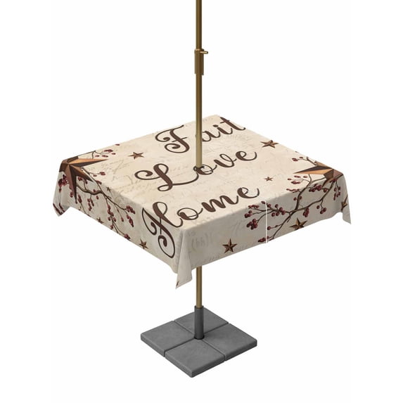 Outdoor Tablecloth with Umbrella Hole for Patio/Picnic/Party/Camping, Brown Farmhouse Waterproof Table Cloth Square Cover Washable, Retro Country Stars Rustic Branches Berry (60"x 60")