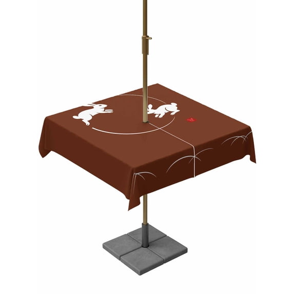 Outdoor Tablecloth with Umbrella Hole for Patio/Picnic/Party/Camping, Brown Modern Waterproof Table Cloth Square Cover Washable, Farmhouse Rabbit Abstract Art (54"x 54")